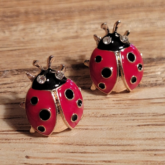 Jewelry - Ladybug Stud Earrings, crystal eyes